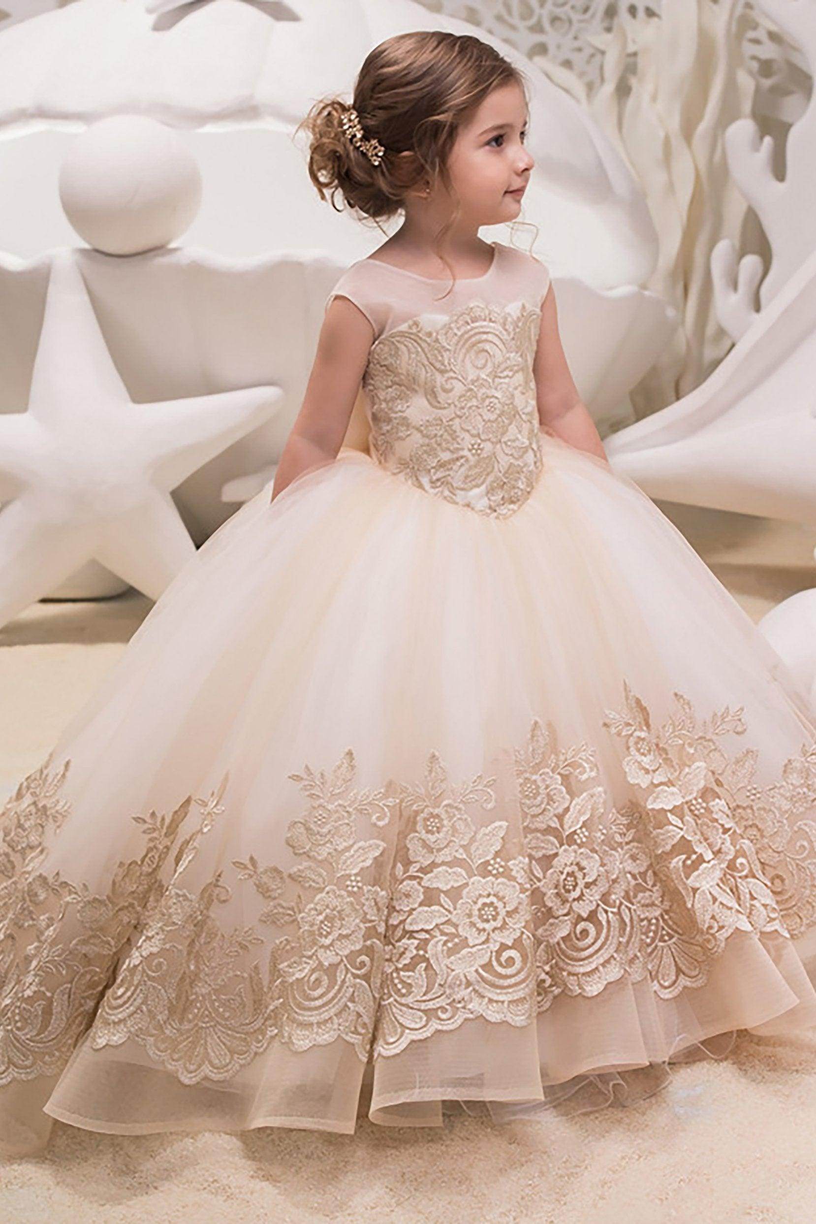Ball Gown Floor Length Tulle Lace Flower Girl Dress CF0264 - COCOMELODY